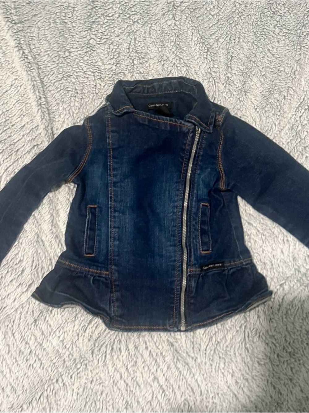 Calvin Klein Girls Dark Blue Denim Peplum Zip Jacket